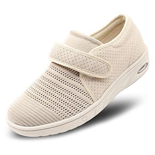 MEJORMEN Damen atmungsaktive Netz-Wanderschuhe verstellbar Schlupfschuhe Outdoor Sneaker Diabetiker Erholung Hausschuhe für ältere Menschen, Beige (beige), 39.5 EU von MEJORMEN