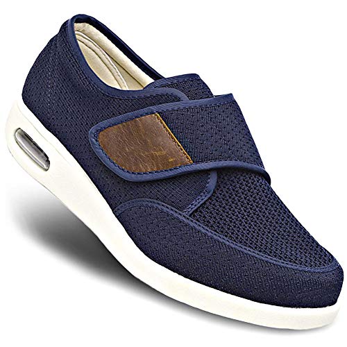 MEJORMEN Herren Edema Atmungsaktive Mesh Wanderschuhe Senioren Verstellbare Weite Outdoor Sneaker Orthopädische leichte Sommerschuhe für geschwollene Füße Diabetiker Genesung, Blau (Adjustable von MEJORMEN