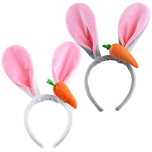 2 Pcs Plüsch Hase Ohren Haarbänder Stirnband Hasenohren Bunny Plüsch Haarreifen für Ostern Halloween Karneval Mottoparty Karneval Kostüm Zubehör von MEJOSER
