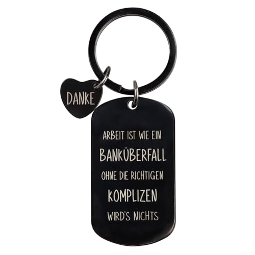 MEJOSER Abschiedsgeschenk Kollegen Lustig Schlüsselanhänger Abschied Kollegen Kollegin Jobwechsel mit Box Geschenk zum Abschied Kleine Dankeschön Geschenke Arbeit ist wie ein Banküberfall von MEJOSER