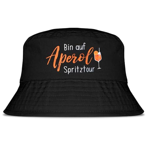 MEJOSER Aperol Geschenk Fischerhut Schwarz Sommerhut Spritztour Hut Aperoli Accessoires Anglerhut für Damen Herren Sommer Fasching Party von MEJOSER