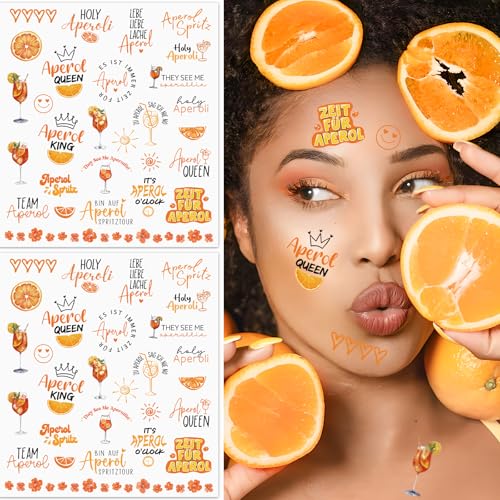 MEJOSER Aperol Temporäre Tattoos Aperoli Aperol Geschenk Deko Fake Tattoo zum Aufkleben Sticker Kostüm Accessoires Zubehör für Fasching Karneval Sommer Halloween Party Klebetattoos Damen Herren von MEJOSER