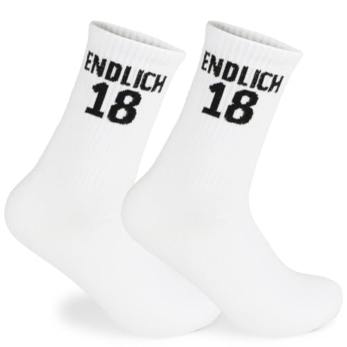 MEJOSER Geschenk 18. Geburtstag Junge Socken 42-46 Endlich 18 Weiß Lustige Geschenke für 18 jährigen Jahre Jungen Tennissocken Sportsocken Geburtstagsgeschenk von MEJOSER