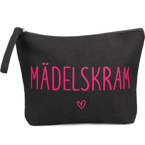 MEJOSER Mädelskram Kosmetiktasche Klein Schwarz Krimskrams Kulturtasche Schminktasche Mädchen Geschenke für Damen Frauen Freundin Mama Kollegin JGA Team Braut Kulturbeutel Make Up Tasche mit Spruch von MEJOSER