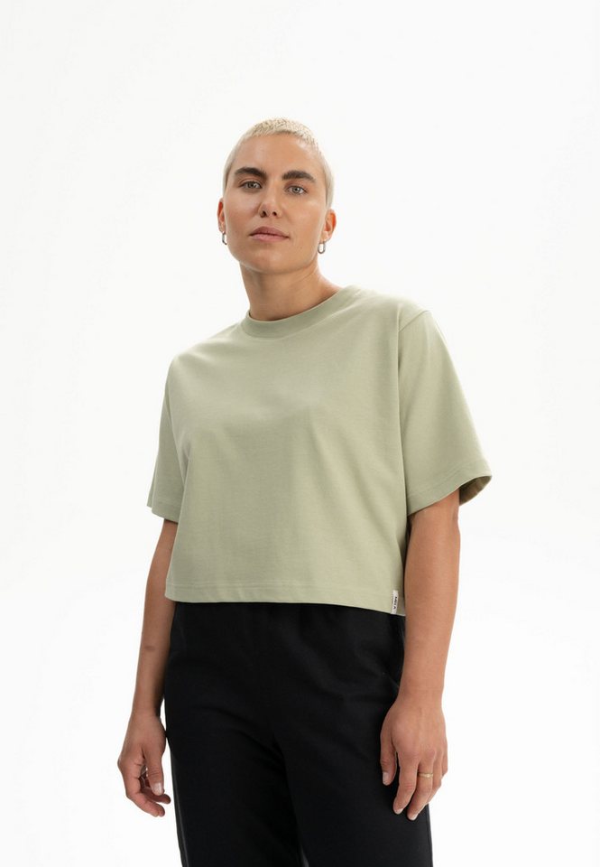 MELA Kurzarmshirt Cropped T-Shirt schwer Style JOSHNA Rippbündchen von MELA