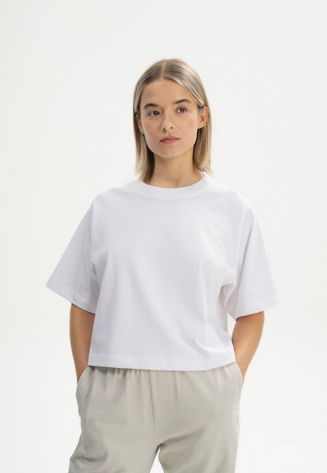 MELA Kurzarmshirt Cropped T-Shirt schwer Style JOSHNA Rippbündchen von MELA