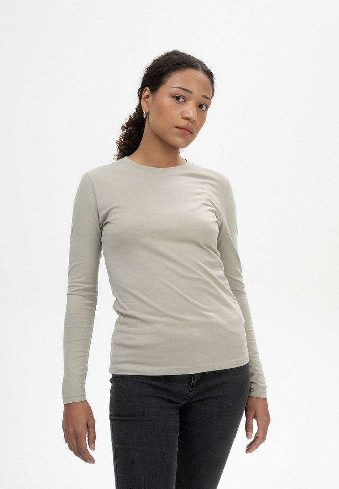 MELA Langarmshirt Damen Basic Langarmshirt DHIVYA Fein gerippter Kragen von MELA