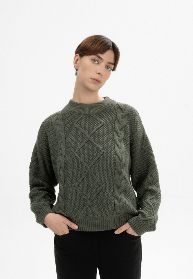 MELA Strickpullover Damen Zopfmuster Strickpullover SAMAIRA Gerippter Kragen, Saum und gerippte Bündchen von MELA