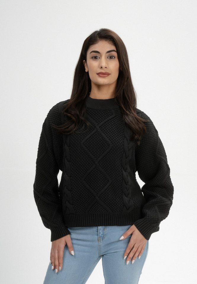 MELA Strickpullover Damen Zopfmuster Strickpullover SAMAIRA Gerippter Kragen, Saum und gerippte Bündchen von MELA