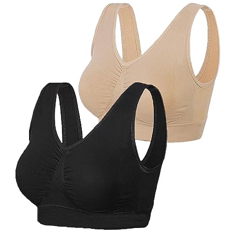 Damen Seamless Sport BH, Damen Bequem Starker Halt BH Große Brüste, Sport Bustier Klassische Frauen Bustier, Ohne Bügel, Push up Yoga Sports BH Bra Top Set Fuer Fitnesstraining Polsterung 2pcs - M von MELARQT