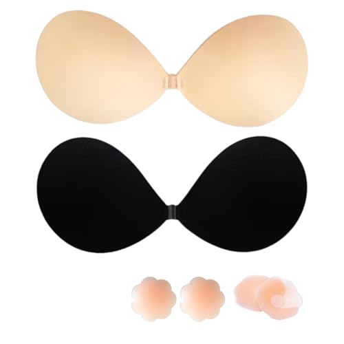 Klebe BH Push-Up, BH-Rückenfrei Trägerloser, Klebe Große Brust Push-Up, Trägerloser Sticky Bra, Ohne Träger Unsichtbarer, Invisible Bra 2Stück mit 4Pcs Nippelpads-C von MELARQT