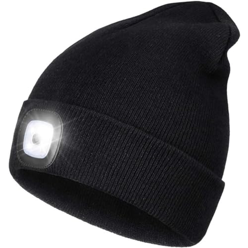 Mütze Mit LED Licht, Wintermütze Herren, Unisex Winter Warm Stirnlampe Mütze, Stirnlampe Led Wiederaufladbar Mütze, Laufmütze Herren für Laufen, Camping, Weihnachten Geschenk für Männer Frauen von MELARQT