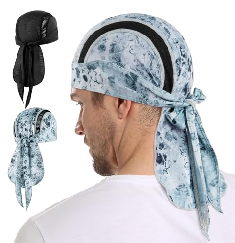 MELASA KüHlende Mesh Bandana Cap, Sports Durag Kopftuch Hat FahrradmüTze Unterhelm, SchweißSchutz LaufmüTze Fahrrad Kopfbedeckung, Schwarz & Nebelgrau von MELASA