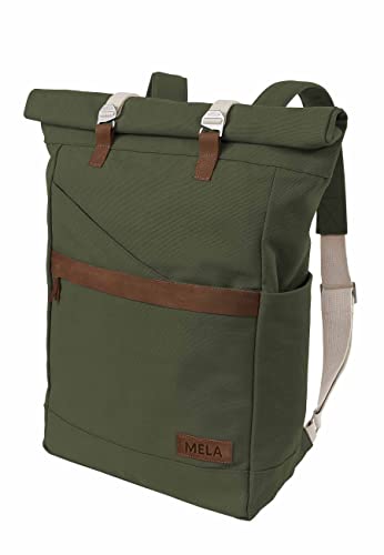 MELAWEAR Ansvar I Rucksack Roll Top aus Bio Baumwoll Canvas - Hochwertiger Damen & Herren Vintage Tagesrucksack aus 100% nachhaltigen Materialien - GOTS & Fairtrade, Farbe:olivgrün von MELAWEAR