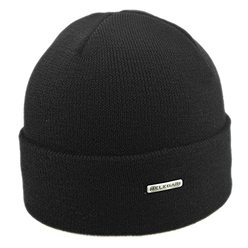 Melegari Mütze Beanie Torino | reine Merinowolle Extrafine | Made in Italy, Schwarz , One size von Melegari