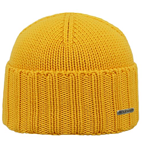 MELEGARI Mütze mit hohem Rand, Beanie Varese | reine Merinowolle | Made in Italy, gelb, 58-62 von Melegari