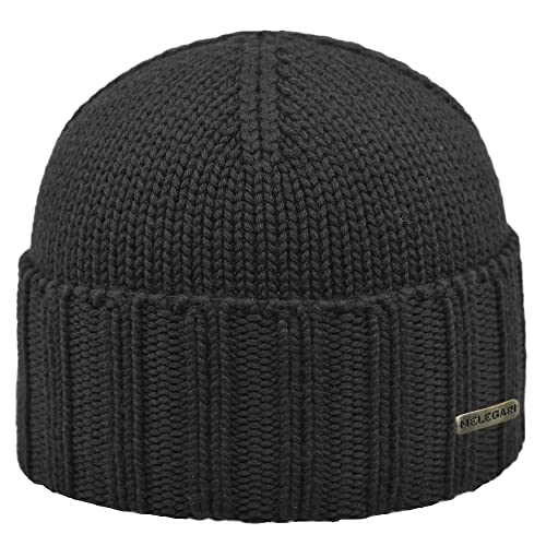 MELEGARI Mütze mit hohem Rand | Mütze Varese | reine Merinowolle | Made in Italy, Schwarz , 58-62 von Melegari