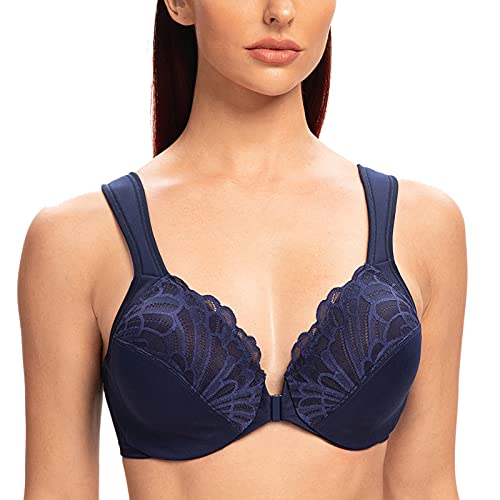 MELENECA Damen BH Vorderverschluss Große Größen mit Bügel Spitze ohne polsterung BH Blue 80H MELENECA Damen BH Vorderverschluss Große Größen mit Bügel Spitze ohne polsterung BH Blue 80H von MELENECA