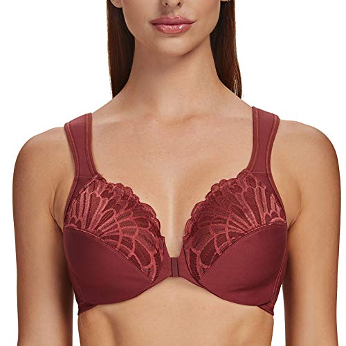 MELENECA Damen BH Vorderverschluss Große Größen mit Bügel Spitze ohne polsterung BH Cabernet Rot 95F MELENECA Damen BH Vorderverschluss Große Größen mit Bügel Spitze ohne polsterung BH Cabernet Rot 95F von MELENECA