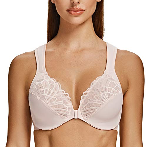 MELENECA Damen BH Vorderverschluss Große Größen mit Bügel Spitze ohne polsterung BH Light Pink 75C MELENECA Damen BH Vorderverschluss Große Größen mit Bügel Spitze ohne polsterung BH Light Pink 75C von MELENECA