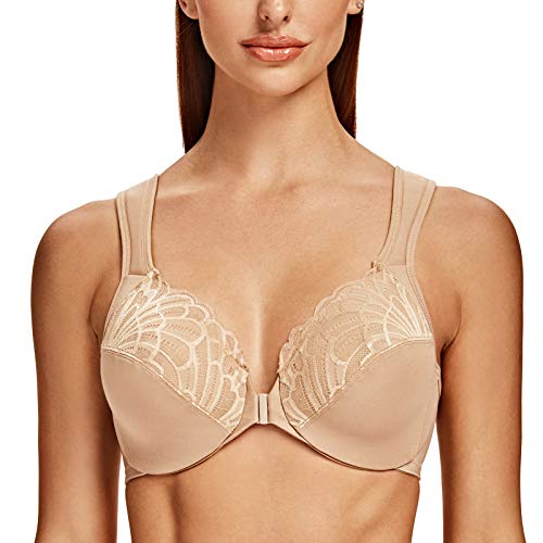 MELENECA Damen BH Vorderverschluss Große Größen mit Bügel Spitze ohne polsterung BH Mandel 100B MELENECA Damen BH Vorderverschluss Große Größen mit Bügel Spitze ohne polsterung BH Mandel 100B von MELENECA