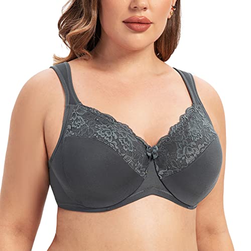 MELENECA Damen BH mit Bügel Spitze Klassischer Große Größen Minimizer BH Anthrazit 105F von MELENECA