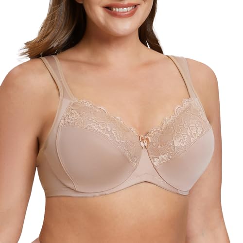 MELENECA Damen BH mit Bügel Spitze Klassischer Große Größen Minimizer BH Beige 100E von MELENECA