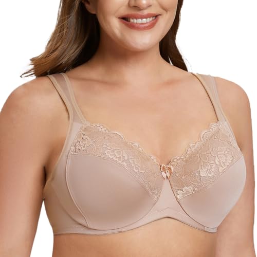 MELENECA Damen BH mit Bügel Spitze Klassischer Große Größen Minimizer BH Beige 85G von MELENECA