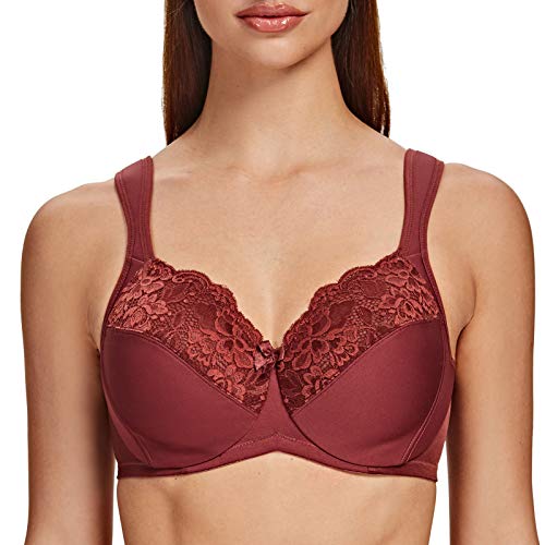 MELENECA Damen BH mit Bügel Spitze Klassischer Große Größen Minimizer BH Cabernet Rot 110C von MELENECA
