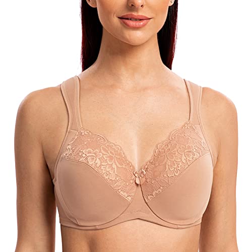 MELENECA Damen BH mit Bügel Spitze Klassischer Große Größen Minimizer BH Cappuccino 100E von MELENECA