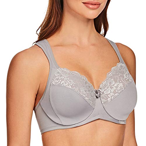 MELENECA Damen BH mit Bügel Spitze Klassischer Große Größen Minimizer BH Grey 110B von MELENECA