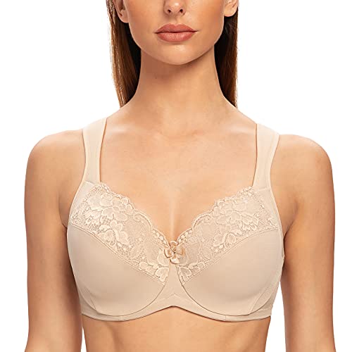 MELENECA Damen BH mit Bügel Spitze Klassischer Große Größen Minimizer BH Hell beige 105G von MELENECA