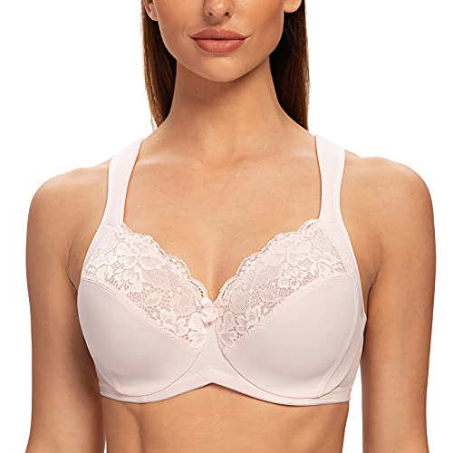 MELENECA Damen BH mit Bügel Spitze Klassischer Große Größen Minimizer BH Light Pink 75E von MELENECA