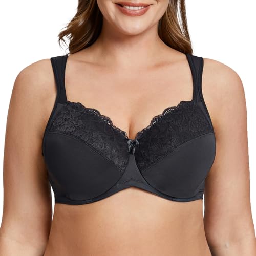 MELENECA Damen BH mit Bügel Spitze Klassischer Große Größen Minimizer BH Schwarz 100B von MELENECA