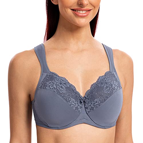 MELENECA Damen BH mit Bügel Spitze Klassischer Große Größen Minimizer BH Slate Blue 100F von MELENECA