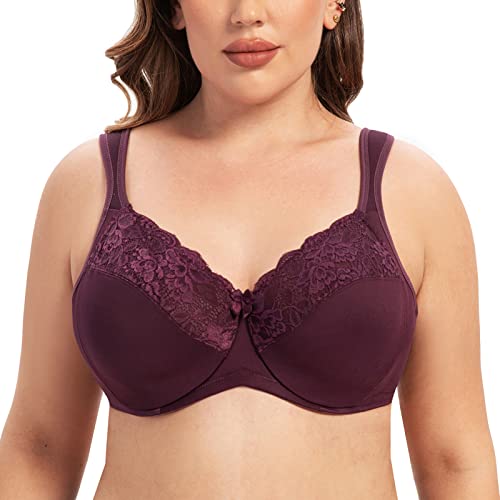 MELENECA Damen BH mit Bügel Spitze Klassischer Große Größen Minimizer BH Traubenwein 95C MELENECA Damen BH mit Bügel Spitze Klassischer Große Größen Minimizer BH Traubenwein 95C von MELENECA