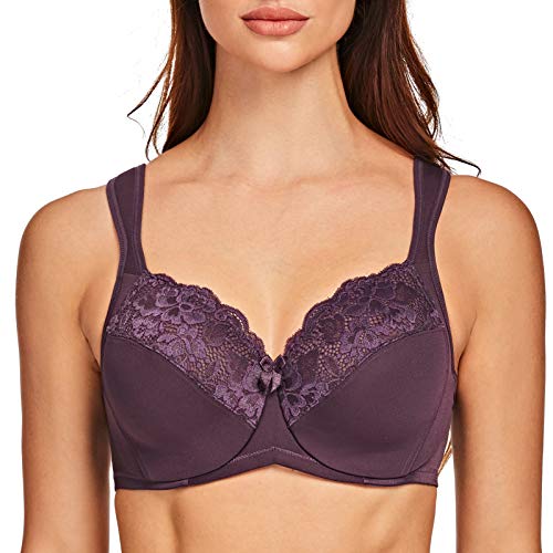 MELENECA Damen BH mit Bügel Spitze Klassischer Große Größen Minimizer BH Violett 100C von MELENECA