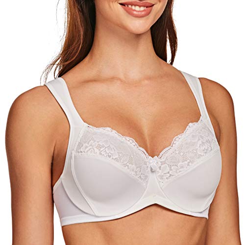 MELENECA Damen BH mit Bügel Spitze Klassischer Große Größen Minimizer BH Weiß 105C von MELENECA