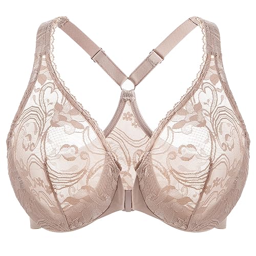 MELENECA Damen BH mit Vorderverschlussaus Spitze Unwattierter und mit Bügel Racerback Beige 100E von MELENECA