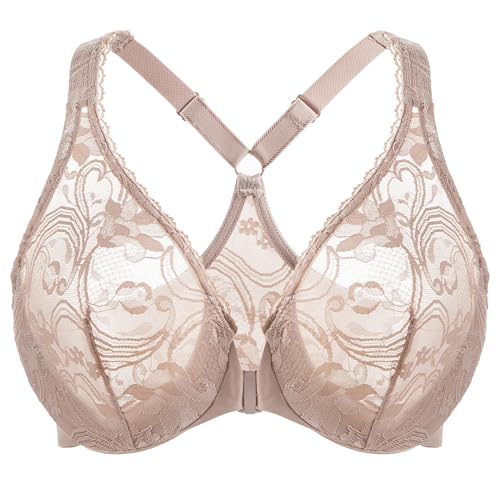MELENECA Damen BH mit Vorderverschlussaus Spitze Unwattierter und mit Bügel Racerback Beige 75C von MELENECA