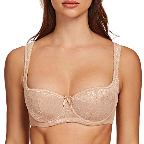 MELENECA Damen Balconette BH mit Bügel Sexy Spitzen BH - Push Up Stütz BH Beige 75B von MELENECA