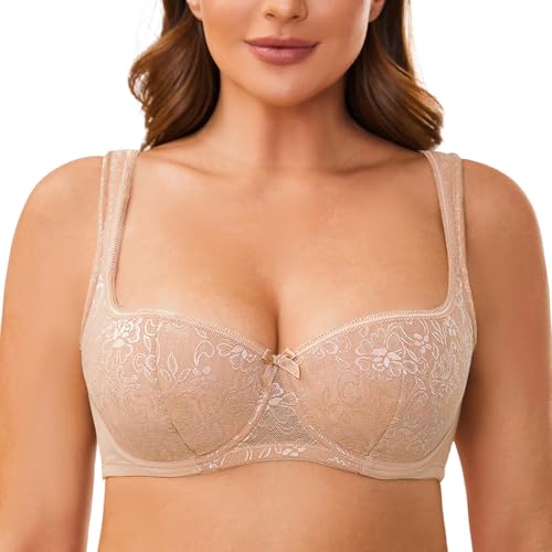 MELENECA Damen Balconette BH mit Bügel Sexy Spitzen BH - Push Up Stütz BH Beige 80C MELENECA Damen Balconette BH mit Bügel Sexy Spitzen BH - Push Up Stütz BH Beige 80C von MELENECA