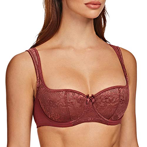 MELENECA Damen Balconette BH mit Bügel Sexy Spitzen BH - Push Up Stütz BH Cabernet Rot 70C von MELENECA