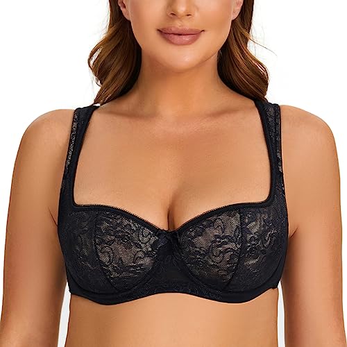 MELENECA Damen Balconette BH mit Bügel Sexy Spitzen BH - Push Up Stütz BH Schwarz 100B von MELENECA