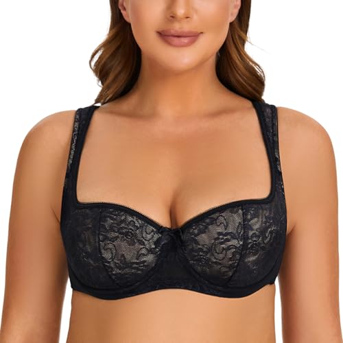 MELENECA Damen Balconette BH mit Bügel Sexy Spitzen BH - Push Up Stütz BH Schwarz 80H von MELENECA