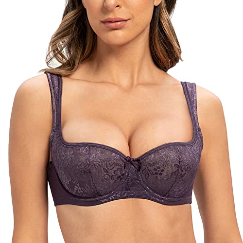 MELENECA Damen Balconette BH mit Bügel Sexy Spitzen BH - Push Up Stütz BH Violett 70H von MELENECA