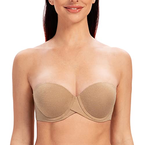 MELENECA Damen Bügel Erheben Gepolstert Hochdrücken Trägerlos BH mit geformte Cups Beige Heide 85C von MELENECA