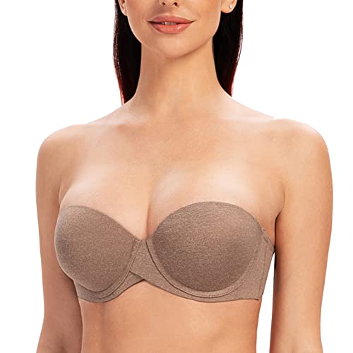 MELENECA Damen Bügel Erheben Gepolstert Hochdrücken Trägerlos BH mit geformte Cups Brown Heide 100C von MELENECA