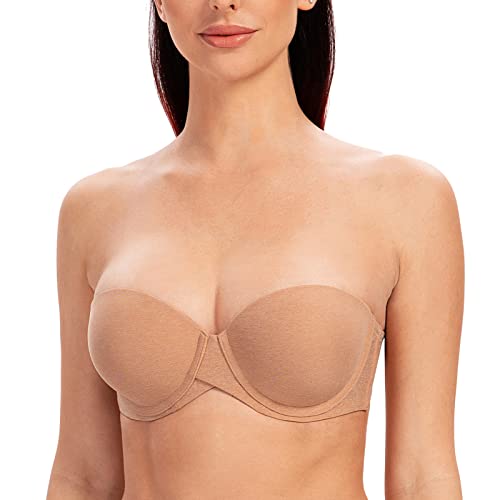 MELENECA Damen Bügel Erheben Gepolstert Hochdrücken Trägerlos BH mit geformte Cups Cappuccino Heide 95D von MELENECA