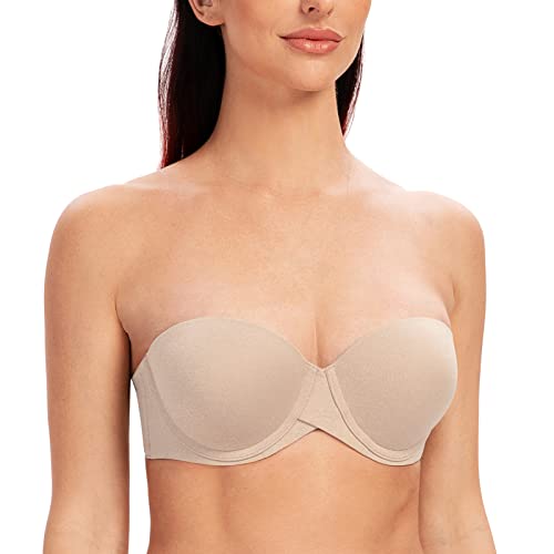 MELENECA Damen Bügel Erheben Gepolstert Hochdrücken Trägerlos BH mit geformte Cups Hell Beige Heide 75D von MELENECA